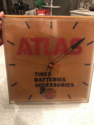 Rare Vintage Atlas Tires Advertising Light Up Clock Gas Oil Tires