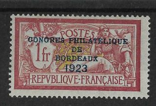 France 1923 1fr Ovpt Bordeaux Philatelic Congress Sc 197 Vf Mh Rare Cv $660