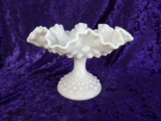 Vtg Pastel Rose Pink Hobnail Milk Glass Footed Compote By Fenton (1950 