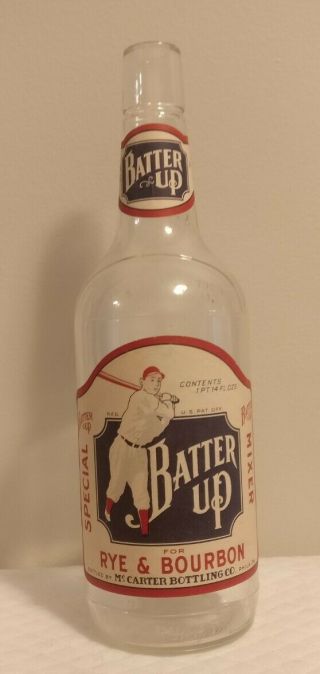 Rare Vintage (?) Baseball Batter Up Whiskey Bottle Mccarter Bottling Phila.  Pa