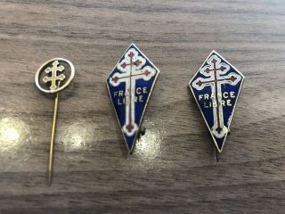 Very Rare Wwii French Forces Enamel Badge France Libre X3 One Gold