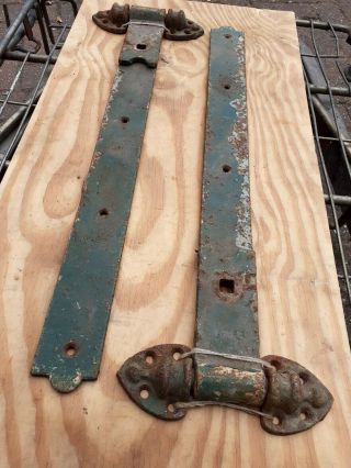 Vintage Old Antique Cast Iron Door Gate Barn Hinges (2) Rare 24 " Long Heavy Duty