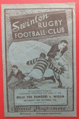 1946 Belle Vue Rangers V Wigan Lancashire Cup Final Programme,  Very Rare