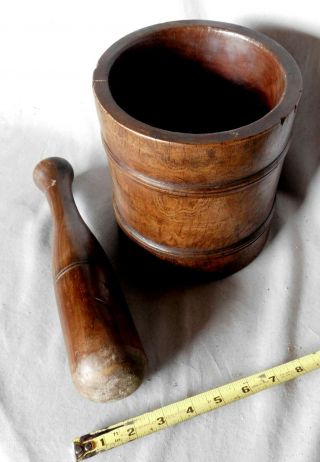 Rare Antique Mortar Pestle Solid Lignum Vitae Turned 18th / 19th Century Grinder