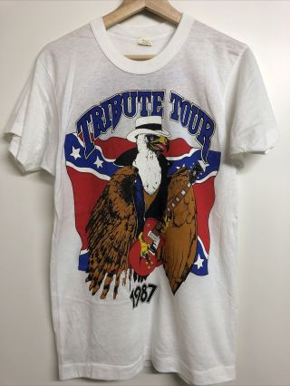 Rare Vintage Lynyrd Skynyrd 1987 Tribute Tour Band Concert Tshirt Rebel Vtg L