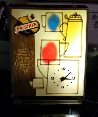 Rare 1950s - 60s Falstaff Beer " Motion " Lighted Clock & Sign.