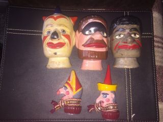 Rare Antique/vintage Carved Wooden Puppet Heads And Made Punch & Judy Ornaments
