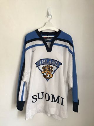 Rare Authentic Nike Iihf Suomi Team Finland Hockey Game Jersey Sz 2xl