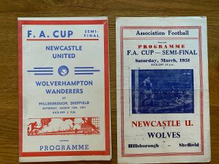 Fa Cup Semi Final 1951 Newcastle Utd V Wolves 2 Different Pirate Programmes Rare