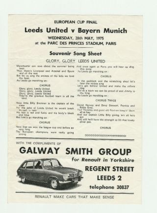 Rare Song Sheet 1975 European Cup Final F.  C.  Bayern Munich Leeds Football Paris