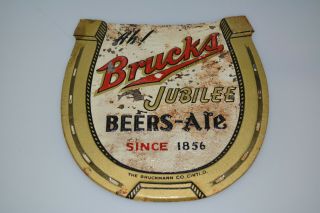 Rare Vintage 1930s Brucks Jubilee Beer Ale Horseshoe Tin Sign Bruckmann Brewery