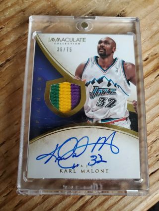 2013/14 Immaculate Karl Malone 3 Color Patch On Card Auto Rare /75