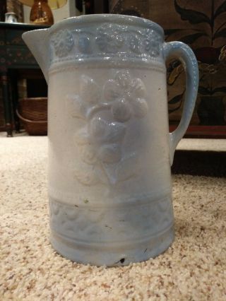 Extremely Rare Antique Blue And White Wild Rose Stoneware/yellowware 8 " Pitcher