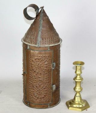 A Rare 19th C Dated 1849 And Signed Pierced Copper " Paul Revere " Type Lantern