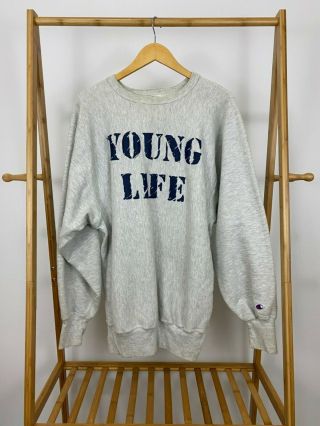 Vtg Champion Reverse Weave Young Life Crewneck Sweatshirt Size Xxl Usa Rare