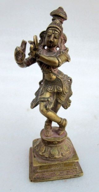 Vintage Old Rare Hindu Love God Krishna Standing Figure Statue Hand Carved Brass
