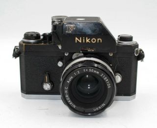 Rare Black Nikon F Apollo Body Sn 740xx W/nikkor - H.  C 50mm F2 Lens & Ftn Meter