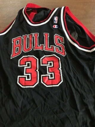 Rare Vintage Scottie Pippen Signed Chicago Bulls Black Champion Jersey Size 48