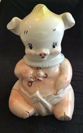 Antique Vintage Regal China Baby Pig In Diaper W/pin Cookie Jar 404 Rare