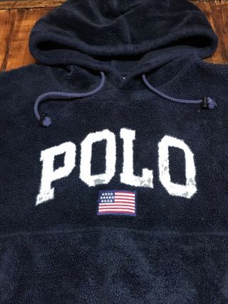 Vintage Polo Sport Ralph Lauren USA Hoodie Size L Navy Fleece Rare Soft 2