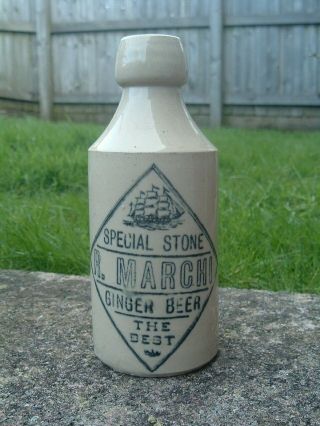 Rare Ship Pictorial Welsh Ginger Beer Bottle R.  Marchi Newport Monmouthshire.