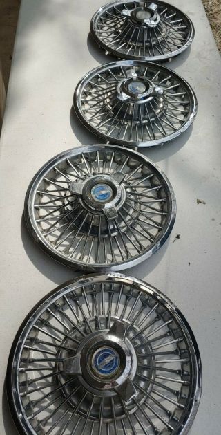 Very Rare Vintage Set Of 4 1967 Ford Mustang 15” Spoke Hubcaps