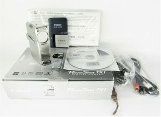 Canon Powershot Tx1 7.  1mp Digital Camera Hybrid Video - Silver " Rare " From Japan