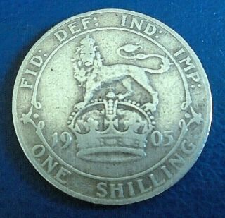 1905 King Edward Vii Shilling,  Very Rare Key Date.  925 Silver,  Reasonable Grade