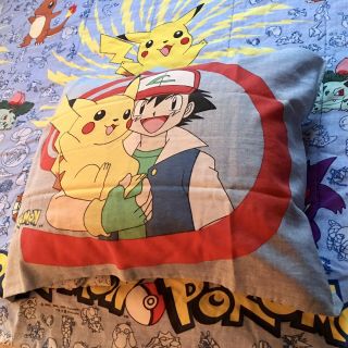 Rare Vintage Pokemon Twin Blanket Comforter W/matching Ash & Pikachu Pillowcase