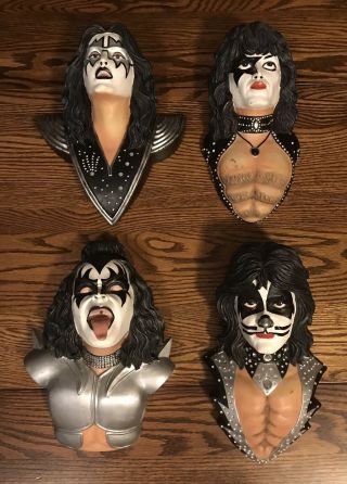 “kiss” Rock Band (set Of 4) 10” Wall Busts (spencer Gifts) - Very Rare L@@k