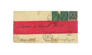 RARE CHINESE CHINA 1895 RED BAND COVER FROM LANGSON TO COPENHAGEN DENMARK 2