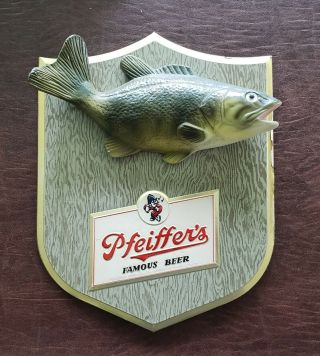 Vintage Antique Rare Pfeiffers Beer Fish Small Mouth Bass Chalkware Plaque Sign