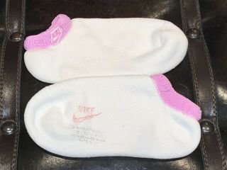 Vtg Rare Nike Cushion Thick 85 Orlon Acrylic White W/ Pink Roll Top Ankle Socks