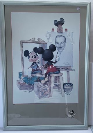 Disneyana Mickey Mouse Self Portrait Framed Print Vintage Walt Disney Rare