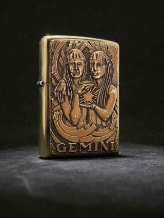 RARE Vintage 1998 Barrett Smythe Horoscope Gemini Solid Brass Zippo Lighter 3