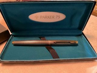 Vintage Rare Parker 75 Sterling Silver Fountain Pen 14k Nib Box