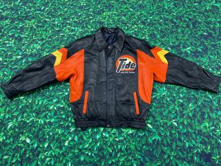 Vintage 90s Tide Racing Team Leather Jacket Coat Size L Rare Nascar
