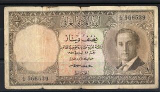Iraq 1947 1/2 Dinar King Faisal Banknote Rare P/g S/n 1/a566539