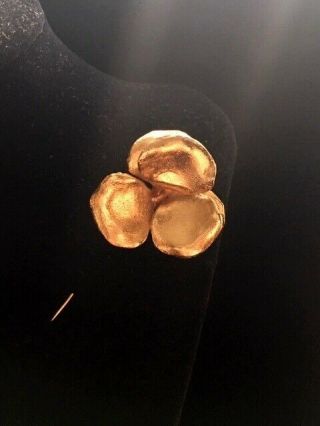Rare Vtg Couture Lanvin Paris Signed Gold Plated Dimensional Flower Lapel Pin