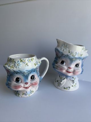 Vintage Rare Lefton “miss Priss Cat” Mug & Creamer Set