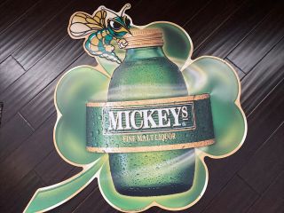 2005 Mickeys Malt Liquor Green Bee Metal Beer Sign Wall Sign Rare 37”x33inches