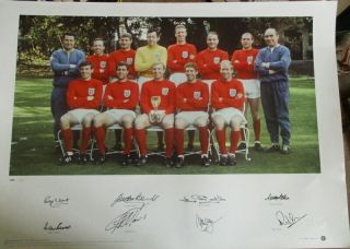 Rare 1966 World Cup Large Ltd Edition Print Signed By 8 Of The Team -