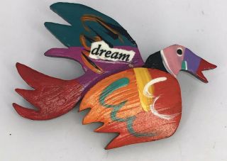 Joesam Joe Sam Artist Signed Art Pin Dream Bird Brooch Rare Multi Colour Color