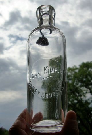 Rare John Kimple Clear Pennsylvania Hutchinson Soda Bottle Gettysburg,  Pa.