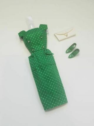 Vintage Barbie Green Polka Dot Sheath Dress Purse And Green Pumps Rare