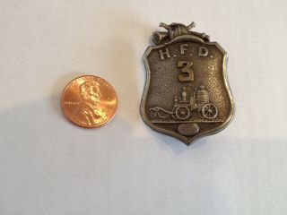 Vintage Unknown Fireman Pin Badge Fire Dept.  Firefighter H.  F.  D.  No.  3 Rare