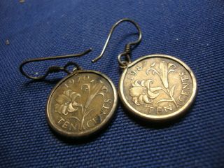Rare Enamel Cat On Coins Estate 925 Sterling Silver Earrings