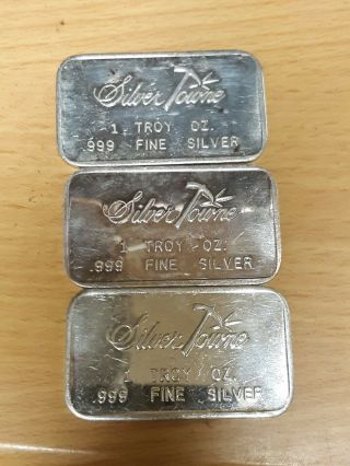 Rare Vintage 1980s (3) Silvertowne 3 - Troy Ounces.  999 Fine Silver Bar