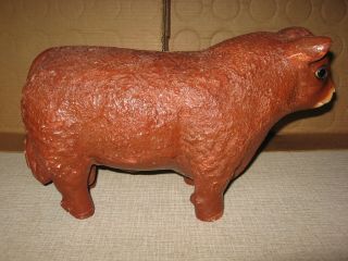 Vintage Rare Large Chalkware Red Angus Bull Bank Piggy Bank 15 " Long 8 " Tall