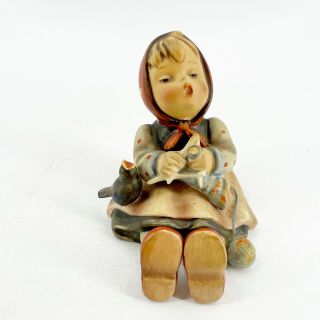 Vintage Tmk1 Goebel Hummel Figurine Happy Pastime Girl 69 Knitting Bird Rare